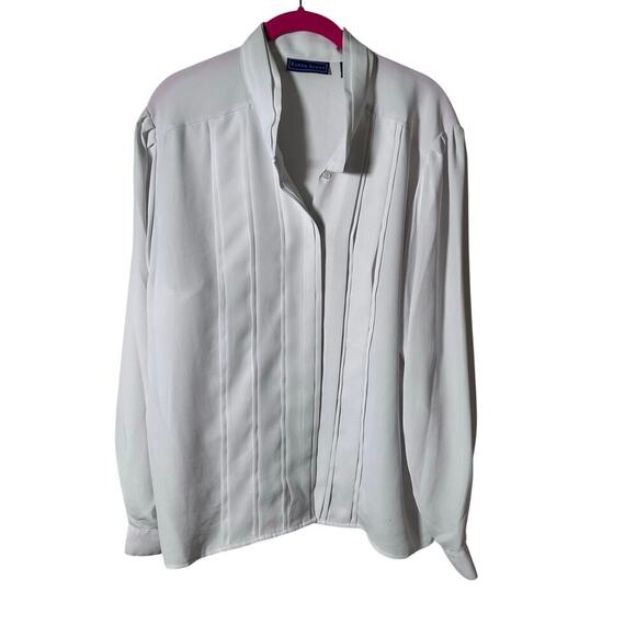 Vintage Karen Scott Women's White Hidden Button Down  Pleated Blouse Top Size 14 - Picture 2 of 6